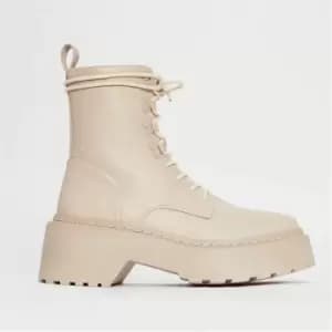 Image of Missguided Chunky Lace Up Ankle Boots - Cream