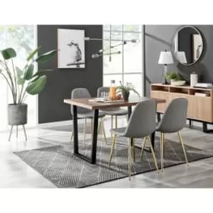 Image of Kylo Brown Wood Effect Dining Table & 4 Grey Corona Faux Leather Dining Chairs with Gold Legs Diamond Stitch - Elephant Grey