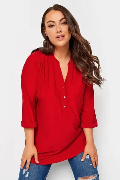 Image of Yours Half Placket Shirt Red