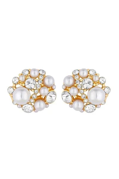 Image of Gold Crystal And Pearl Oversized Stud Earrings