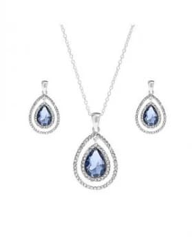 Image of Mood Silver Plated Blue Teardrop Halo Necklace Set - Gift Boxed