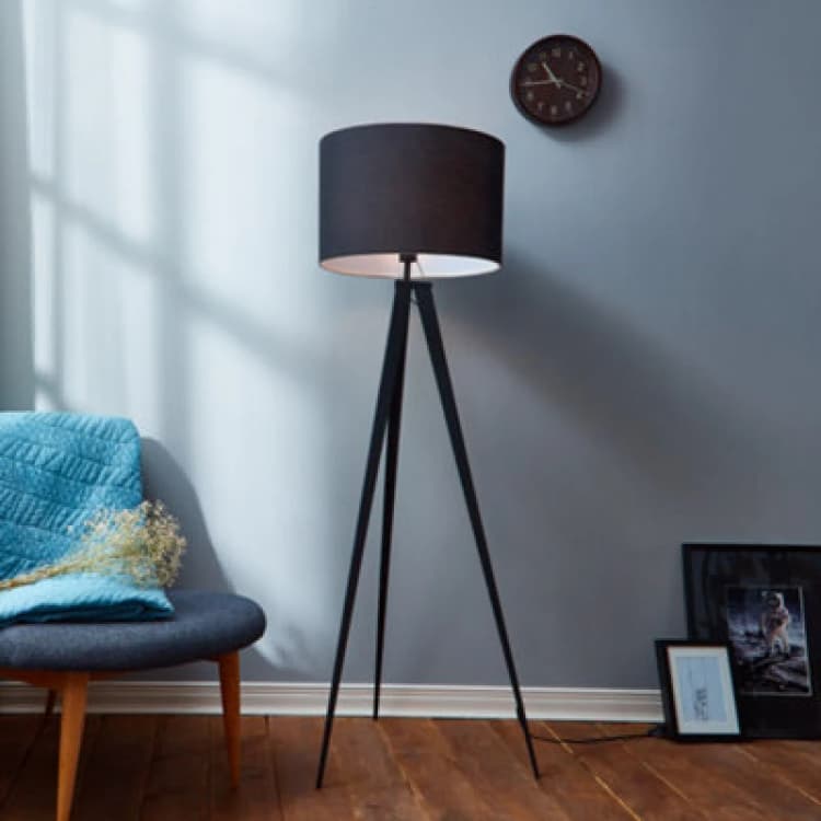 Image of Teamson Home Tripod Standing Modern Floor Lamp For Living Room, Bedroom Or Dining Room - Black Shade - 55 X 55 X 157 (Cm)
