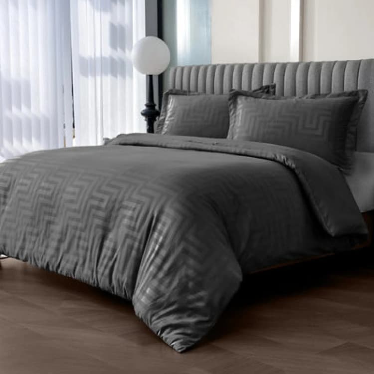 Image of Velosso Luxury Duvet Cover And Pillowcase Set, Chic Bedroom Decor, Elegant Style With Button Enclosure, Machine Washable - Black