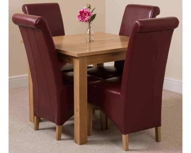 Image of Thats Furniture Oslo 90 x 90cm Oak Small Dining Table & 4 Montana Leather Chairs in Red Red Unisex 90 x 90 cm
