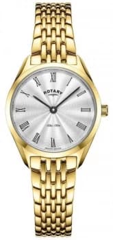 Image of Rotary Womens Ultra Slim Gold Plated Steel Silver Watch