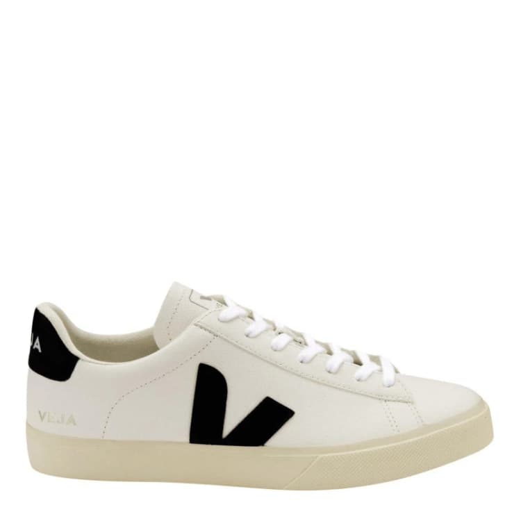Image of Veja Campo Chromefree Leather Womens Fashion Trainers - White Black - Size:UK 7
