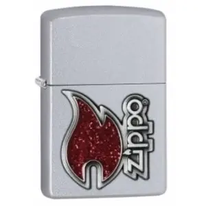 Image of Zippo Red Flame Satin Chrome Lighter