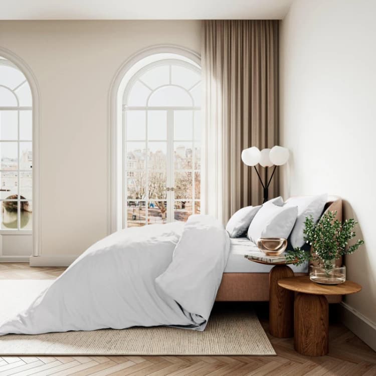 Image of Bedeck of Belfast Cotton Sateen Plain Dye Duvet Cover Set - White White Double