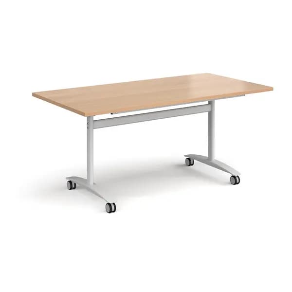 Image of Rectangular Deluxe Fliptop Meeting Table with White Frame 1600mm x 800mm - Beech