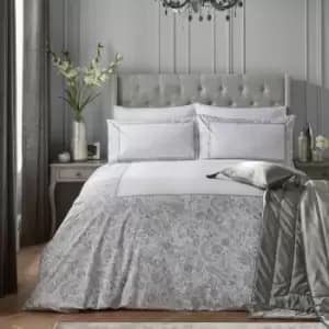 Image of Laurence Llewelyn Bowen Suzani Panel Print 100% Cotton Sateen 200 Thread Count Duvet Cover Set, Grey, Double