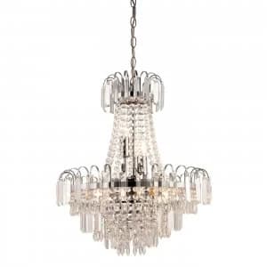 Image of 6 Light Ceiling Pendant Chrome, Clear Faceted Glass Beads, E14