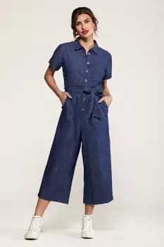 Image of Navy Cotton Denim Jumpsuit