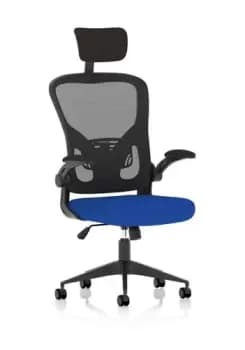 Image of Ace Executive Bespoke Fabric Seat Stevia Blue Mesh Chair With Folding Arms