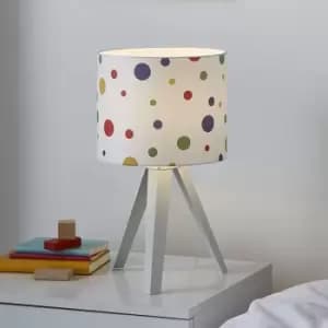 Image of Glow Beacon Dots Printed Multicolour Wood Effect Tripod Table Lamp
