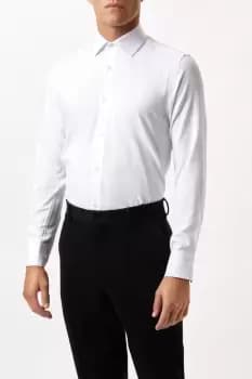 Image of White Long Sleeve Tailored Fit Basket Weave Collar Shirt