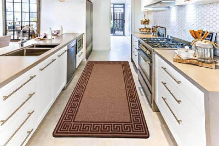 Image of Smart Living Smart Living Greekey Heavy Duty Machine Washable Hallway Kitchen Non Slip Door Mat in Brown Size: 50cm x 80cm Brown 50cm x 80cm Unisex