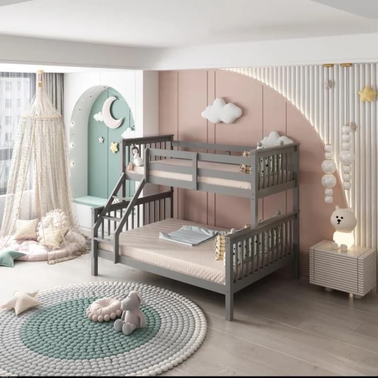 Image of KOSY KOALA KOSY KOALA Wooden Triple Bunk Bed Children Bedroom Furniture pine Frame 3FT Single 4FT6 Double 3 Sleeper Kids Bed Grey Bunk Bed Grey Double