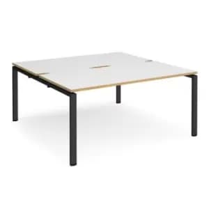 Image of Bench Desk 2 Person Rectangular Desks 1600mm White/Oak Tops With Black Frames 1600mm Depth Adapt