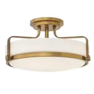 Image of 3 Bulb Semi Flush Light Opal Glass Metal Ring Heritage Brass LED E27 60W