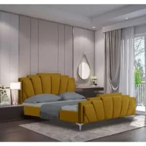 Image of Lanna Bed King Plush Velvet Mustard