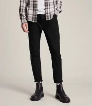 Image of AllSaints Mens Dean Cropped Slim Jeans, Jet Black, Size: 32