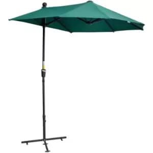 Image of Outsunny - 2m Half Garden Parasol Market Umbrella w/ Crank Handle, Base Dark Green - Green