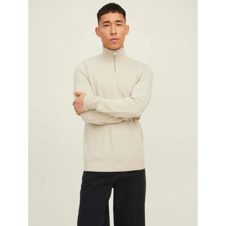 Image of Jack and Jones Emil Half Zip Knitted Top Mens Oatmeal male M
