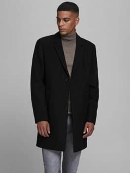 Image of Jack & Jones Moulder Wool Mix Coat, Black, Size 2XL, Men