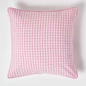 Image of Homescapes - Cotton Gingham Check Pink Cushion Cover, 60 x 60cm - Pink
