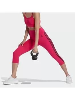 Image of adidas Designed to Move High-Rise 3-Stripes 3/4 Sport Leggings, Red Size XL Women