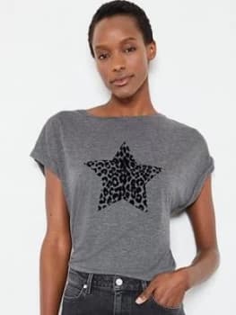 Image of Mint Velvet Animal Flocked Star T-Shirt - Dark Grey