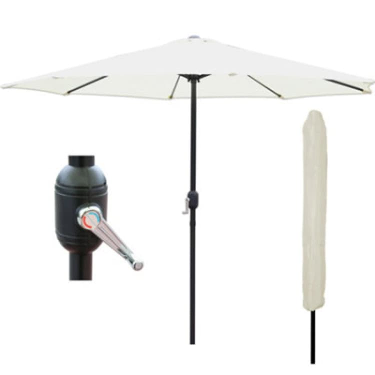 Image of Glamhaus Garden Parasol Table Umbrella 2.7M With Crank Handle Uv40 Protection Free Protection Cover Robust Steel Cream