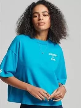 Image of Superdry Code Core Sport Tee - Blue , Grey, Size 14, Women