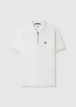 Image of C.P. Company Mens Stretch Piquet Slim Zipped Polo Shirt In Gauze White