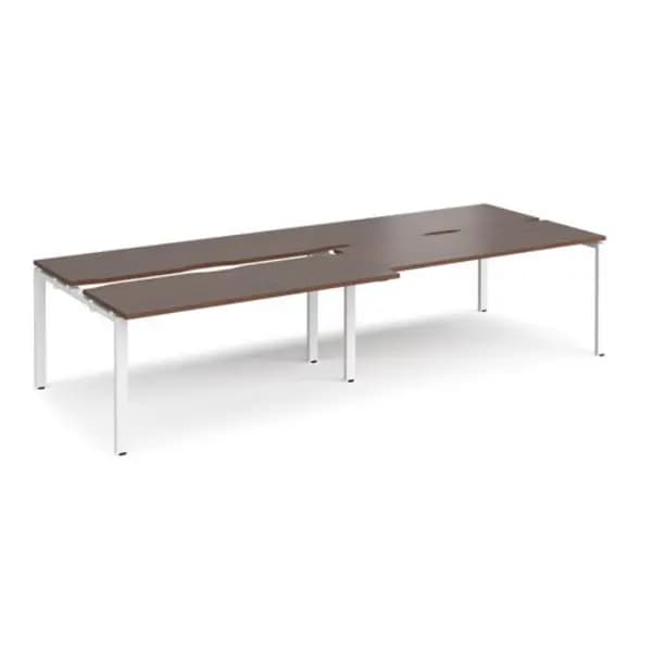 Image of Adapt Bench Desk 4 Person Rectangular Desks 3200mm With Sliding Tops Walnut Tops With White Frames 1200mm Depth Adapt Walnut STE3212-WH-W