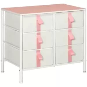Image of HOMCOM 6 Drawer Chest Of Drawers With Wooden Top Kid Room Closet Hallway Pink