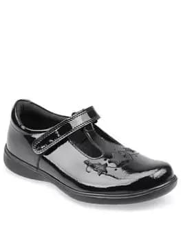 Image of Start-rite Star Jump Girls Patent Leather T-Bar Riptape School Shoes with Glitter Footbed - Black Patent, Size 9 Younger