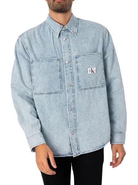 Image of Calvin Klein Jeans Chest Pocket Overshirt Denim Light XL