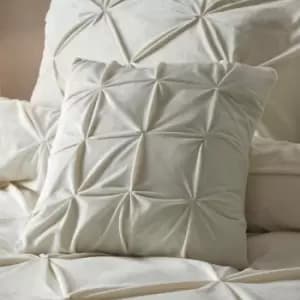 Image of Mira Pinch Pleated Velvet Filled Cushion, Ivory, 43 x 43cm - Soiree