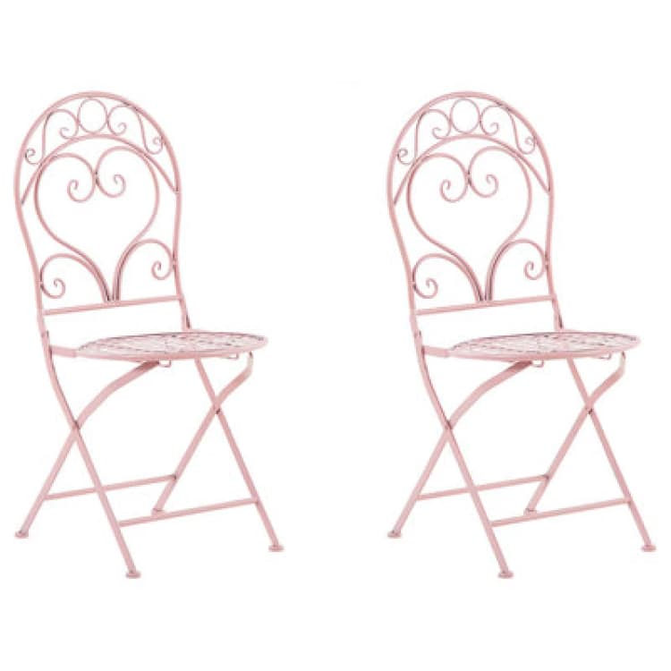 Image of Beliani Set Of 2 Garden Chairs Albinia Metal Pink
