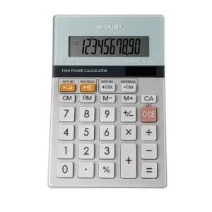 Image of Sharp Desktop Calculator 10 Digit 3 Key Memory BatterySolar Power 102x15x148mm Grey