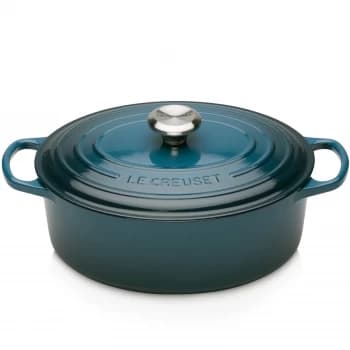 Image of Le Creuset 27cm Cast Iron Oval Casserole Deep Teal