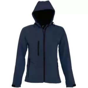 Image of SOLS Womens/Ladies Replay Hooded Soft Shell Jacket (Breathable, Windproof And Water Resistant) (M) (French Navy)
