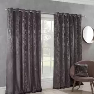 Image of Sundour Malmo Faux Distressed Velvet Charcoal Fully Lined Eyelet Curtain Pair 66x90'