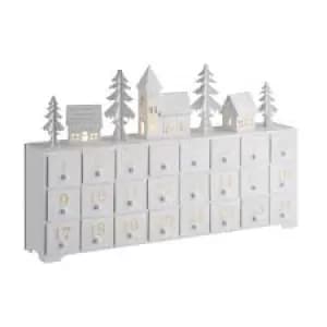 Image of LED White Wooden Advent Calendar with Christmas Scenery