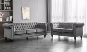 Image of Chesterfield Velvet Sofa Sets: Two-Seater/Grey Velvet