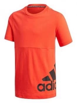 Image of adidas Boys Badge Of Sport T2 T-Shirt - Red, Size 11-12 Years
