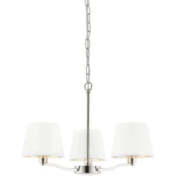 Image of Endon Collection Lighting - Multi Arm Pendant Light Bright Nickel Plate, Vintage White Fabric