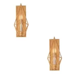 Image of 2 PACK Antique Gold & Silver Leaf Angular Framed Wall Light LED Filament Lamp