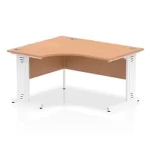 Image of Impulse 1400mm Left Hand Crescent Desk Oak Top White Cable Managed Leg